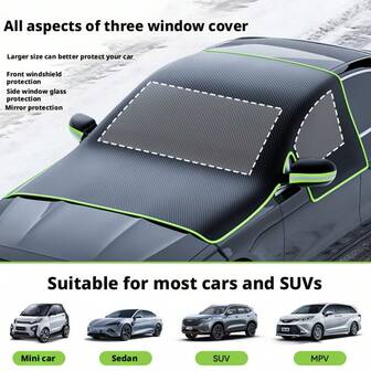 Highly Useful & Cost-Effective Green Edged Green Reflective Strip Car Windshield Snow Cover, Winter Full Windshield Anti-Freeze Anti-Frost Snow Guard