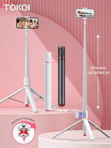 TOKQI 1770mm Super Long Selfie Stick Tripod,One-Touch Push Button Switch All-Aluminum Extended Ground Stand ,Rotation Phone Holder With Bluetooth Wireless Remote Control Compatible With Outdoor Camping,Traveling, Vlogging,Family Party,Holiday Recording,Live Streaming - Multicolor - View 3