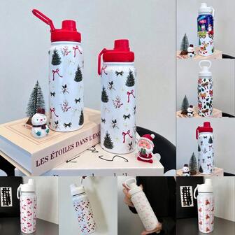 Cute Christmas Tree Color Bow Christmas Cup Cute Christmas Tree Color Bear Cup Outdoor Cooling Rose Flower Peach Water Bottle With Straw