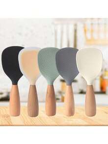 Rice Paddle Spoon Non-Stick Vertical Rice Spoon Kitchen Tool With Wooden Handle Stand Up Serving Spoon Spatula For Kitchen Cooking - trắng - Xem 4