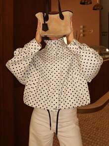 一件女士白色波点拉链休闲外套，适合圣诞节、秋冬春季穿着。 - 白色 - 查看 8