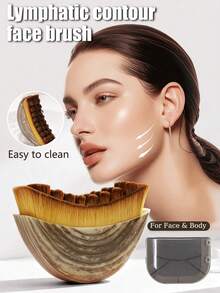 1pc Lymphatic Drainage Face Brush - Dry Brush Massager, For Facial Contour And Jawline Shaping - Ergonomic Design Precisely Fits Skin And Relieves Fatigue - Brown - View 1