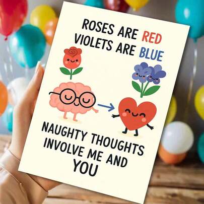 1pc Humorous Romantic Greeting Card With Envelope (11cm16cm&4.33in6.29in) - "Roses Are Red Naughty Thoughts" Design, Playful Scene With Anthropomorphic Elements, Perfect For Partners & Crushes, Ideal For Romantic Celebrations, Humor Theme Card