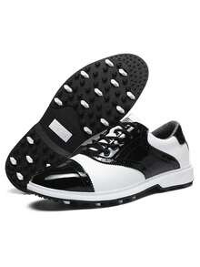 Men's Golf Shoes, Professional Classic Business Style, Solid Color Design, Suitable For All Seasons, Lace-Up Non-Slip Outdoor Sports Shoes, Genuine Leather Upper, Rubber Sole, EVA Insole. Suitable For Daily Business Wear, Slightly Narrow Fit, Recommend Ordering One Size Up.