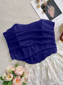 Sexy Elegant Solid Corset Tube Tops Semi-Sheer Strappless Tie Back Asymmetrical Structure Boned Shapewear Tops Halloween Christmas Costumes Fall Clothes Women - Royal Blue - View 8