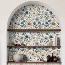 Papel tapiz azul floral elegante con adhesivo extraíble - Papel de contacto de vinilo impermeable y removible con diseño de estilo francés para dormitorio, sala de estar, gabinetes y renovación de muebles, decoración de pared del dormitorio - Multicolor - Ver 6