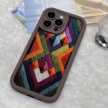Cubierta de teléfono con textura de tejido multicolor diseño geométrico abstracto para uso diario y estilo bohemio - Café integral - Ver 6