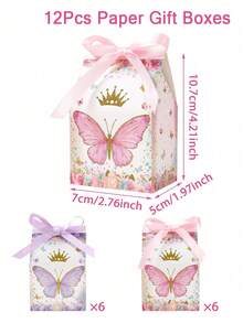 Bộ 12 hộp quà hình bướm màu hồng và tím kèm ruy băng, hộp quà mini hình bướm nhiều màu, thích hợp cho sinh nhật, đám cưới, tiệc mừng em bé, họp mặt gia đình, quà tặng tiệc tùng, hộp đựng kẹo, hộp bánh mì, hộp bánh quy, hộp quà đa năng. - Bướm hồng và tím trộn lẫn - Xem 12