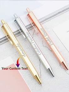 Bút kim loại có thể thu vào in logo/văn bản tùy chỉnh, Văn phòng phẩm sáng tạo, Bút bi mạ điện, Bút quà tặng khuyến mại - Nhiều màu - Xem 2
