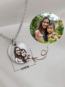 Customized Portrait Engraved Round Photo Pendant Necklace, Stainless Steel Handwritten Text Cross Chain Memorial Necklace - O Chain - View 5