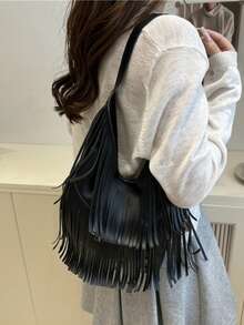 Long Tassels Women Handbag Fashion Shoulder Bags For Ladies Hand Bag Soft PU Leather Casual Hobos Armpit Bag Female Tote - Multicolor - View 8