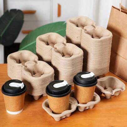 50/20 Disposable Paper Pulp Cup Sleeves, Coffee Cup Holders, Milk Tea Cup Holders, Tear-Off Double Cup Holders, Milk Tea & Coffee Cup Coasters, Suitable For Cafes And Milk Tea Shops