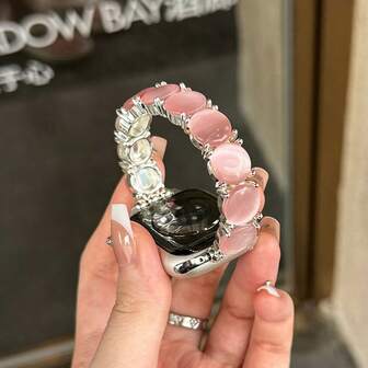 LuLuTom 1pc Fashion Cat's Eye Stone Crystal Elastic Band Compatible With Apple Watch Band S11/S10/9/8/7/6/SE/5/4/Ultra 2 3, Compatible With Apple Watch Band Strap 49mm (S10 S11)46mm 45mm 44mm (S10 S11)42mm 42mm 41mm 40mm 38mm, Chatoyancy Effect Colorful Dazzle Watch Band Compatible With Iwatch, Fine Casual And Stylish Women Watch Accessories, Smart Watch Strap/Band
