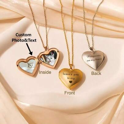Custom Pet Memorial Gift - Heart Locket Necklacw With Photo - Pet Photo Locket Necklace - Engraved Heart Locket - Photo Gift For Pet Lover, Dog Mom