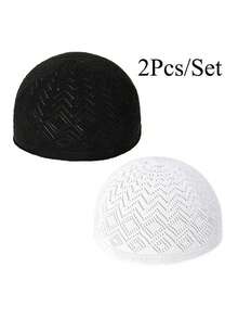 1 件男女通用针织帽，伊斯兰库法帽，简约透气穆斯林塔基亚帽，适合庆祝、休闲穿着、阿拉伯祈祷帽、节日礼物 - 禮拜帽 - 查看 24