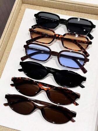 6 st. Leopardfärgade plastglasögon flerfärgade geometriska helbågar klassiska damer glasögon kombination för högtidsgåvor lämpliga för alla ansiktsformer ravefest utomhus utekväll outfit modeaccessoarer tillbaka till skolan preppy