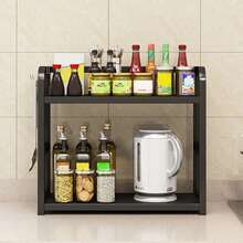 2-Tier Spice Rack For Kitchen Countertop - Coffee Bar Counter Organizer Shelf - 黑色 - 查看 7