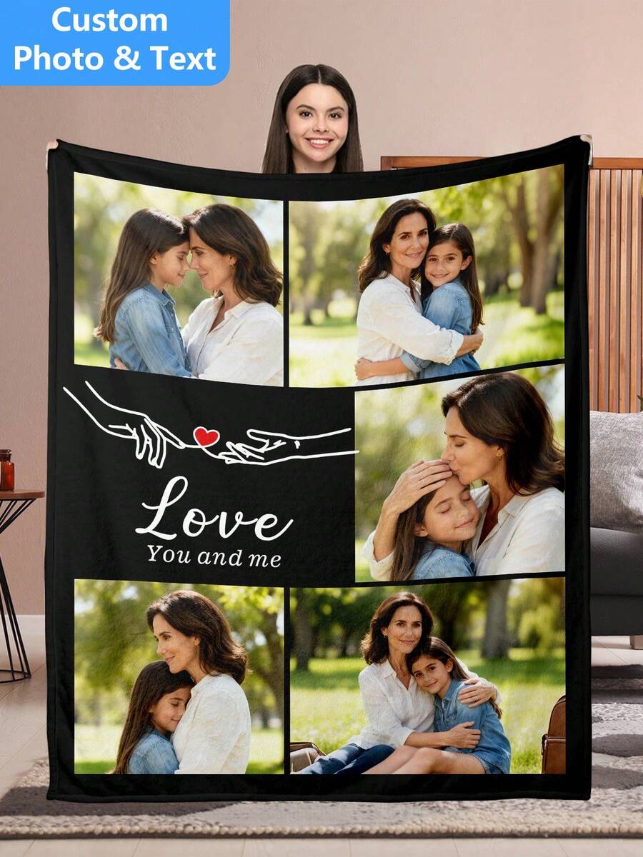 Custom Personalized Photo Flannel Blanket, Customize Your Own Picture Wedding Couple Family Throw Blanket With Any Photo, Soft Flannel Throw Blanket Digital Printing, 280gsm, All-Season Comfort Polyester Blankets Great Gift For Friend, Family, Wedding, Birthday,Warm,Soft,Comfortable,Cozy Personalized Ideal Gifts For Him,Her,Boyfriend,Girlfriend,Dad,Mom,Family,Friends,Pets ,For Anniversaries,Valentine's Day,Mother's Day,Birthdays,Father's Day,Weddings,Graduation,Christmas,Housewarming Sofa,Bed,Car,Bedroom,Living Room,Office,Outdoor Camping,Beach,Wall Decoration - 風格-3 - 查看 1