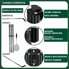 4 Pcs Wall Mount Hockey Stick Holder, Installed At Any Angle To Firmly Hold Racket, With Rolling Pad To Protect Racket, Sturdy Stainless Steel Material Black - 8 - View 2