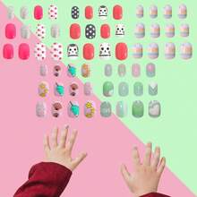 CZ SIUSIO 120 Pcs 5 Pack Acrylic Fake Nails Press On Preglue Full Cover Glitter Gradient Color Rainbow Short False Nail Art Kits Set Stick On Nails For Little Girls Pink Hamster 1613 - PinkHamste - Xem 3