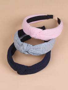 3pcs Girls Knot Decor Ribbed Hair Hoop - Multicolor - View 4