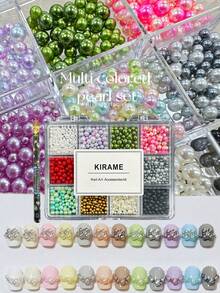 KIRAME 12-Color Mixed Size High Gloss Round Nail Art Beads Set, Includes 1 Dotting Pen, Suitable For DIY Manicure At Home, Also Applicable For Nail Salons And Nail Supply Stores, Can Be Used For Halloween, Christmas, New Year And Other Occasions, An Ideal Christmas Gift