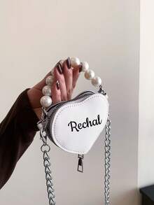 Customized Mini Minimalist Solid Color Heart-Shaped Pearl Handbag, Showcasing Exquisite Valentine's Day Vibe, Can Be Printed With Your Name Or Holiday Greetings. Suitable For Daily Life, Outings, Travel, Shopping, Dancing And Other Occasions. Also An Ideal Choice For Christmas, Thanksgiving, Back To School, Work, Commuting, Parties And Gatherings. A Perfect Gift For Friends, Classmates, Daughters And More. - Multicolor - View 6