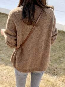 Suéter de manga larga de cachemir con botones delanteros de unicolor, adecuado para vacaciones - Café integral - Ver 2