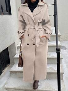 Seelio Autumn/Winter New Women's Fashion Classic Double-Breasted Windbreaker Coat Woolen Overcoat - Apricot - View 1