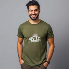 Christmas T-Shirt With Jesus Print, 100% Cotton. - 軍綠色 - 查看 1