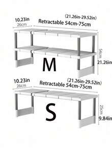 1pc Expandable Under Sink Organizer Rack, 2-Tier Adjustable Shelf For Bathroom, Kitchen Sink Cabinet Storage, Dish Rack, Pot Holder - White - View 3