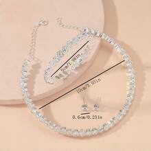 1pc Bracelet, 1pc Necklace, 1 Pair Earrings - Luxury Cubic Zirconia Necklace, Earrings And Bracelet Set For Women, Wedding/Engagement Jewelry - Silver - View 3