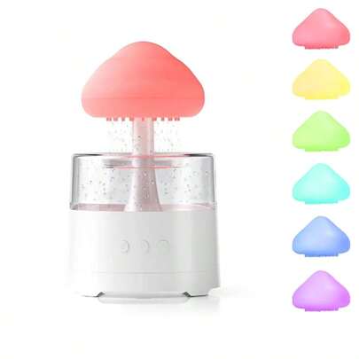 Akane 300毫升水滴蘑菇加湿器，带遥控器、7色氛围灯、空气加湿器、雨滴加湿器，适用于卧室，USB-C接口和插电式设计