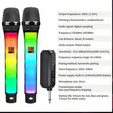 G-MARK 2 小时电池续航时间，RGB 渐变动态灯光无线麦克风，配备抗干扰双麦克风，适用于卡拉 OK、直播、唱歌，轻巧塑料套装 - 玫瑰金 - 查看 8