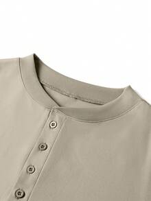 Men's Henley Neck Long Sleeve T-Shirt - Khaki - View 3