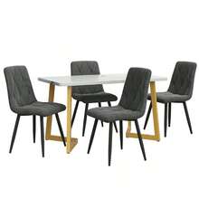 Dining Room Set (Rectangular Table 117 X 68 Cm With 4 Chairs), Rectangular Table, Modern Kitchen Set, Dark Grey Velvet Twill Chair, Gold Table Legs - Grey - View 11