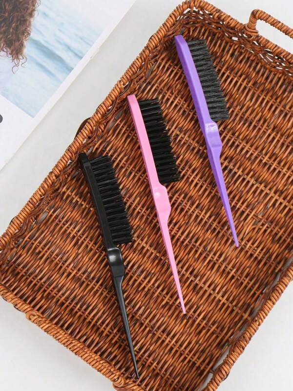 1Pc Women's Nylon Mouse Tail Brush Set, Three Rows Of Salon Brushes For Back Grooming, Root Plumpness, And Scalp Massage, Suitable For Women's And Girls' Hairstyles, Edge And Back Brushes ,Hair Styling Kit ,Hair Tool Kit