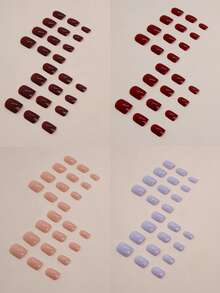 96 Stücke kurze quadratische Drucknagelsets, modische und einfache einfarbige Kunstnägel, inklusive Gelee-Kleber und Nagelfeilen, geeignet für den täglichen Gebrauch und Festivals von Frauen - Verschiedenfarbig - Übersicht 3