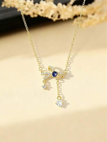 1pc S925 Sterling Silver Minimalist Cute Floral Bouquet & Butterfly Necklace For Women