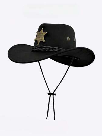 1pc Unisex Detachable Badge Western Cowboy Hat, Wide Brim Panama Hat, Suitable For Western Themed Events, Engagement Parties, Cosplay, Graduation, Masquerade, Festivals, Weddings, Birthdays, Music Festivals, Casual Wear