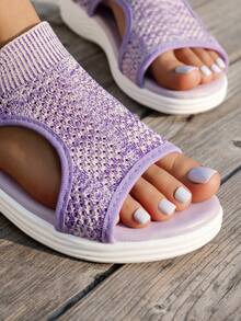 Plus Size Women Casual Sports Sandals, Lightweight Slip-On Comfortable Fashion Sneakers, Minimalist Mesh Design Versatile Sandals (Run Small By One Size) - Purple - View 6