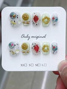 10 miếng dán móng tay hình mắt mèo thủ công, kiểu dáng Giáng sinh, hình vuông ngắn phong cách Y2K, hoa thủ công, dụng cụ làm móng kiểu Pháp, miếng dán móng giả phủ toàn bộ móng, dụng cụ làm móng cho nữ và bé gái, móng giả dùng hàng ngày ở văn phòng. - màu xanh lá - Xem 9