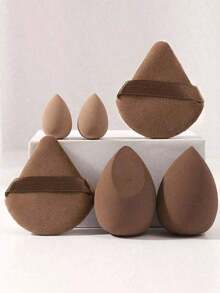 6pcs/1set Makeup Sponge Applicator Kit - Velvet Powder Puff, Concealer Sponge, Makeup Sponge, Makeup Blender Bathroom Decor Summer,Makeup,Cheap,Room Decor,Vanity,Travel,Bedroom,Makeup Accessories,Puff,Makeup Blender,Powder Puff,Makeup Sponge - 棕色 - 查看 2