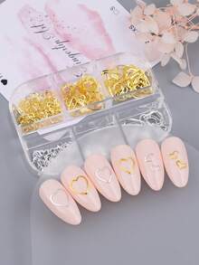 6 món phụ kiện trang trí móng tay hình trái tim rỗng màu vàng và bạc, trang sức móng tay hình trái tim dễ thương, thiết kế hỗn hợp, sequin hình trái tim rỗng bằng kim loại, đồ dùng làm móng DIY cho mùa lễ hội. - Nhiều màu - Xem 9