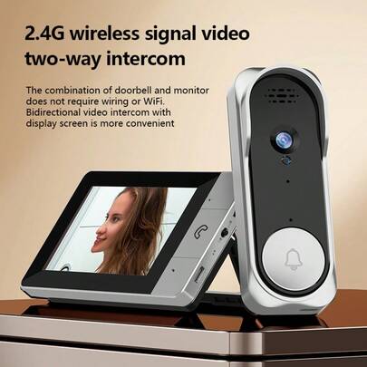 4.3" Display Wireless Smart Video Doorbell System, 1080P Video Doorbell Camera With Motion Detection, Two-Way Audio, Local Storage No Subscription, Easy Installation No Wiring, Wireless Video Doorbell With Camera 1080P With Screen, Two-Way Audio, 130° Angle, Night Vision, IP65 Waterproof, Suitable For Outdoor, No App, No WiFi, Convenient For Elderly
