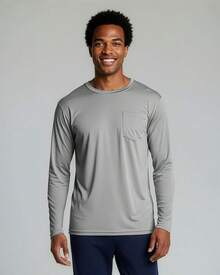4 Pack: Men's Dry-Fit Active Athletic Long Sleeve Pocket Crew-Shirt Outdoors UPF 50 (S-5XLT), Breathable,-Wicking - Set 5 - 查看 2