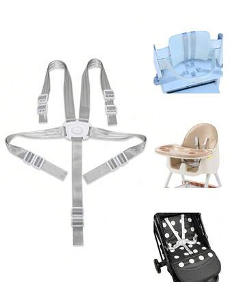 1pc Baby Adjustable Length 5-Point To 3-Point Harness With White Buckle, Compatible With Strollers High Chairs Booster Seats Car Seats, Fits Prima Pappa Zero3 Peg Perego Siesta Tatamia Stokke Tripp Trapp Series