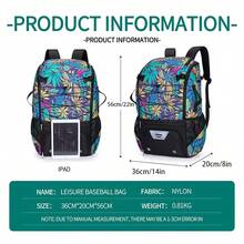 1pc Baseball Equipment Bag, Outdoor Sports Style, With Separate Shoe Compartment, Unisex Backpack, Baseball Bag, Outdoor Sports Bag, Equipment Storage Bag, Water-Resistant Oxford Cloth, Can Hold Helmet, Baseball Glove, Baseball Bat And Other Equipment - Multicolor - View 5