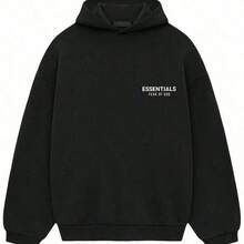 Essentials Fleece Hoodie II Black Loose Drop Shoulder Hooded Women Sweatshirt, Vintage Flocking Craftsmanship Combined With Modern Men Breathable Technology, Warm Cotton Flocking, Loose Urban Functional Wear, High-End Cotton For Urban Street Style, Loose Silhouette Gender-Neutral Design, Mixed-Color Cotton For Low-Profile, Preferred Choice For Cafes And Hiking.Fall Halloween Sweater - 黑色 - 查看 1