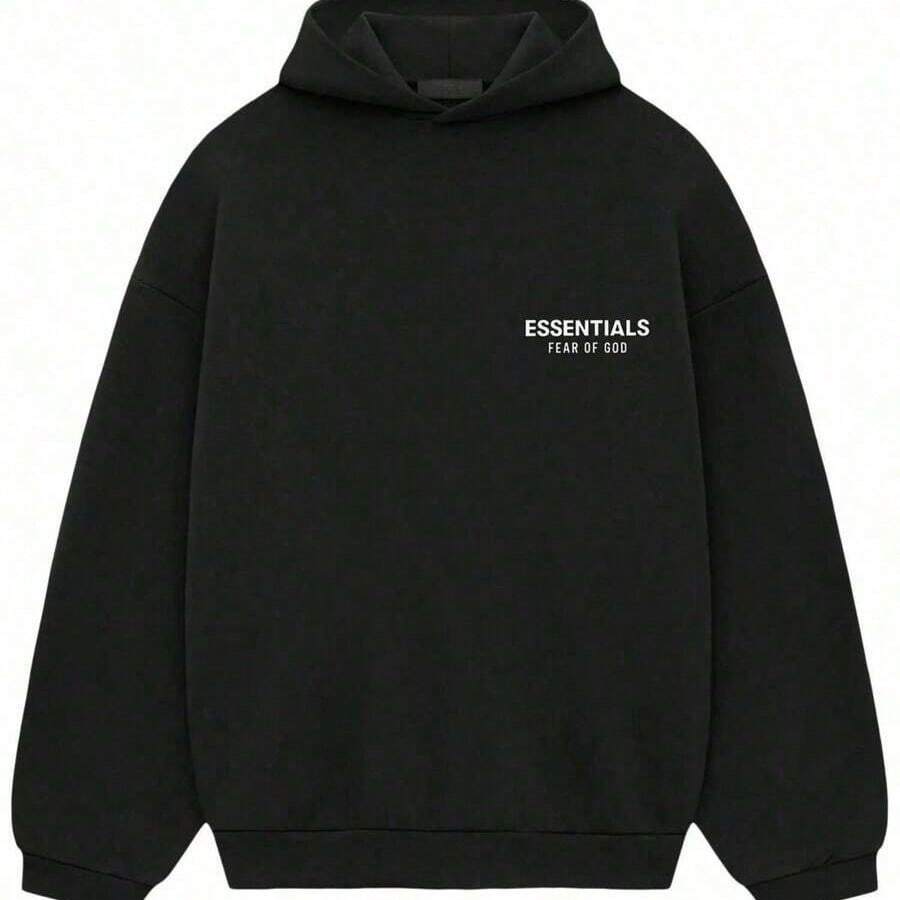 Essentials Fleece Hoodie II Black Loose Drop Shoulder Hooded Women Sweatshirt, Vintage Flocking Craftsmanship Combined With Modern Men Breathable Technology, Warm Cotton Flocking, Loose Urban Functional Wear, High-End Cotton For Urban Street Style, Loose Silhouette Gender-Neutral Design, Mixed-Color Cotton For Low-Profile, Preferred Choice For Cafes And Hiking.Fall Halloween Sweater - 黑色 - 查看 1